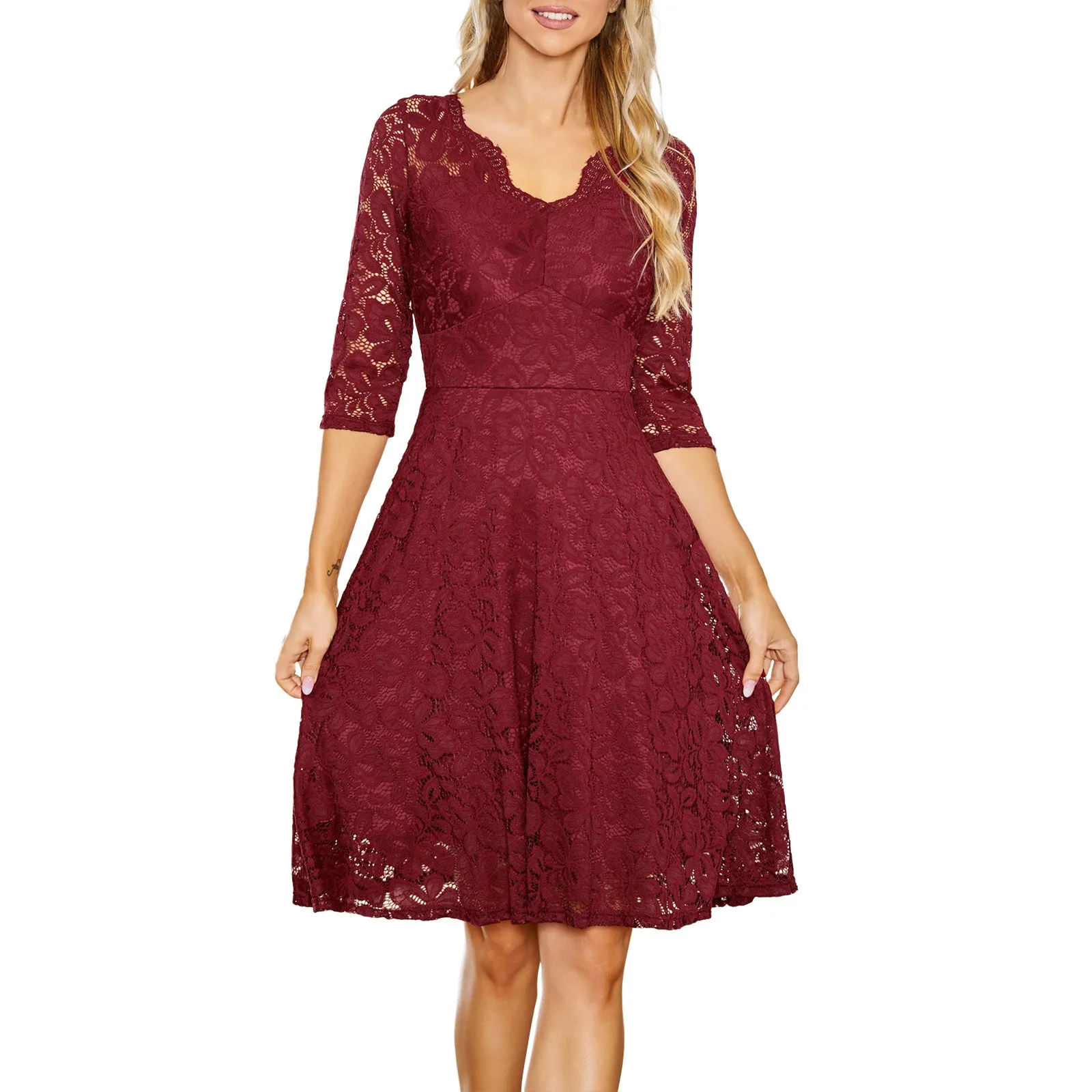 

Dress Dress Sleeve Dress Short Elegant Party Floral Women Cocktail O Neck Banquet Lace Women's Formal Satin Dresses for Women