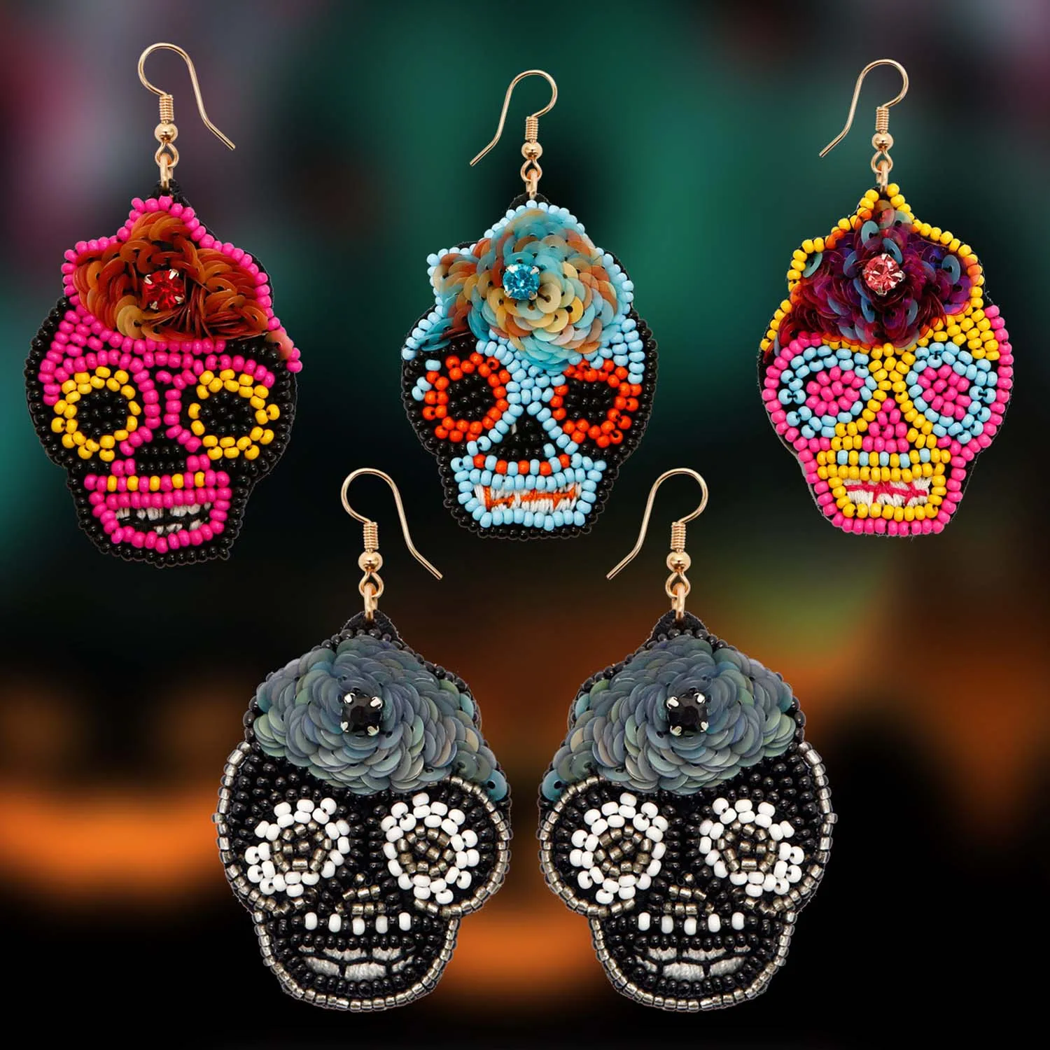 

Halloween BOO Earrings Rice Beads Earring Hand Knitting Hallowmas Sequins Retro Bohemia Tassel Ear Decorations Jewelly
