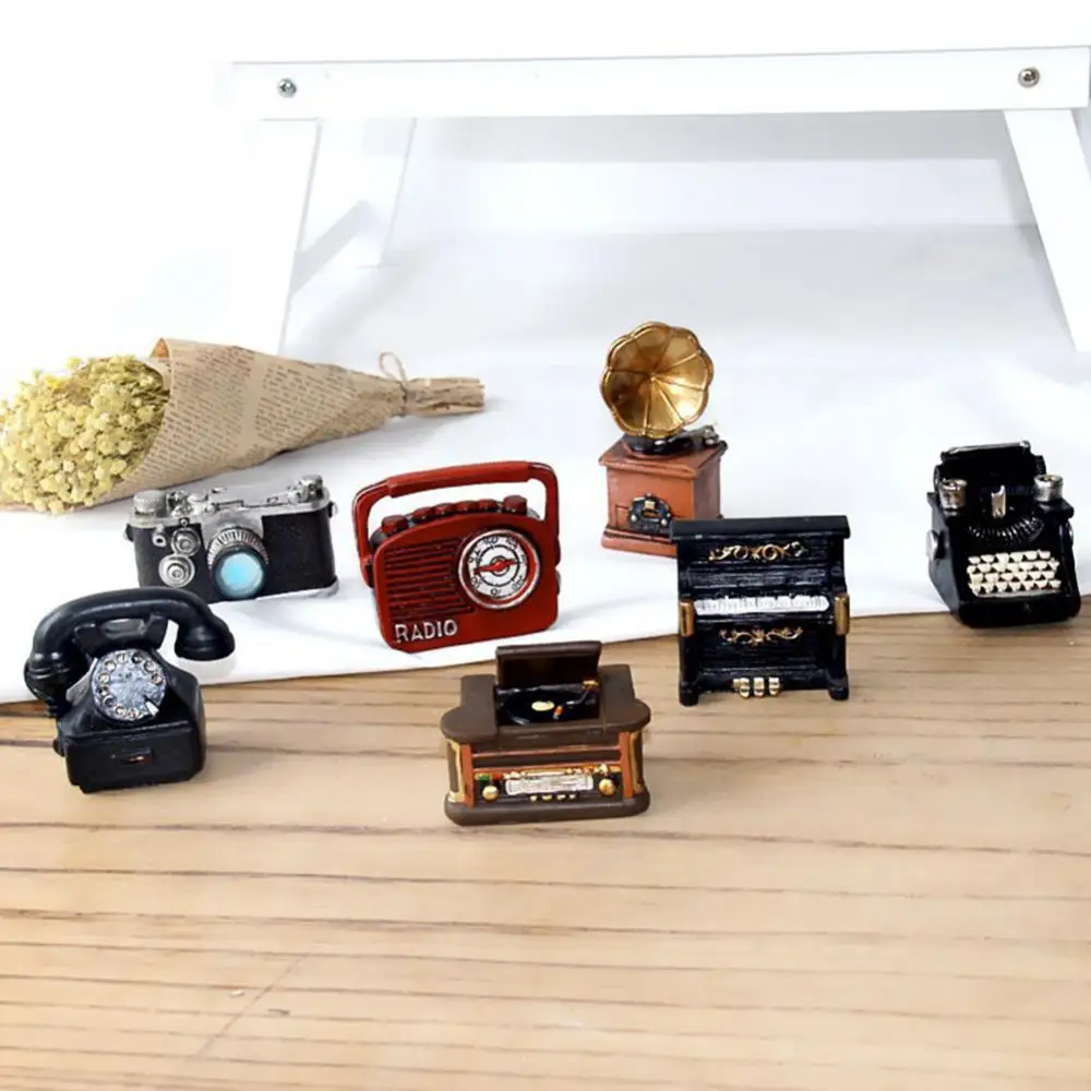 

Retro Phonograph Typewriter Figurine Mini Sculpture Art Craft Table Decoration