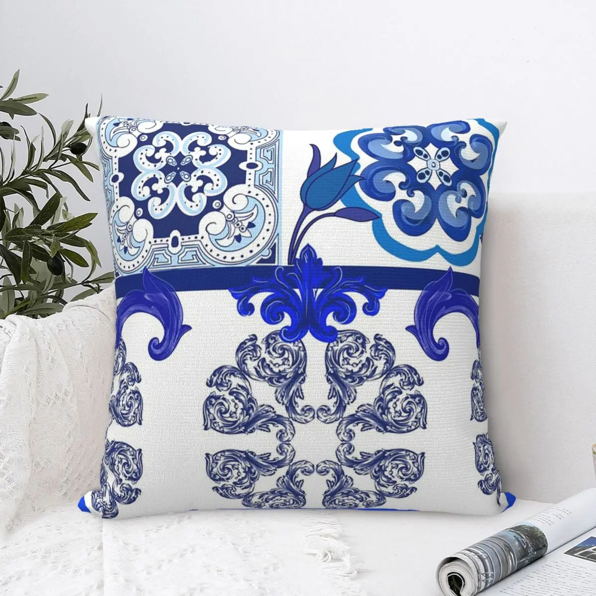 Китайская Подушка синие цветы птицы синяя китайская ивовая квадратная наволочка