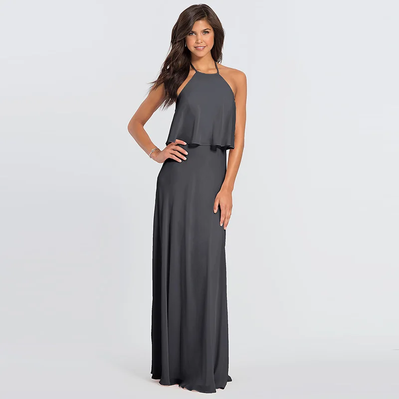 

Шикарное Оловянное шифоновое длинное платье для выпускного вечера, для свадьбы, вечеринки подружки невесты, блестящее платье с лямкой на ше...