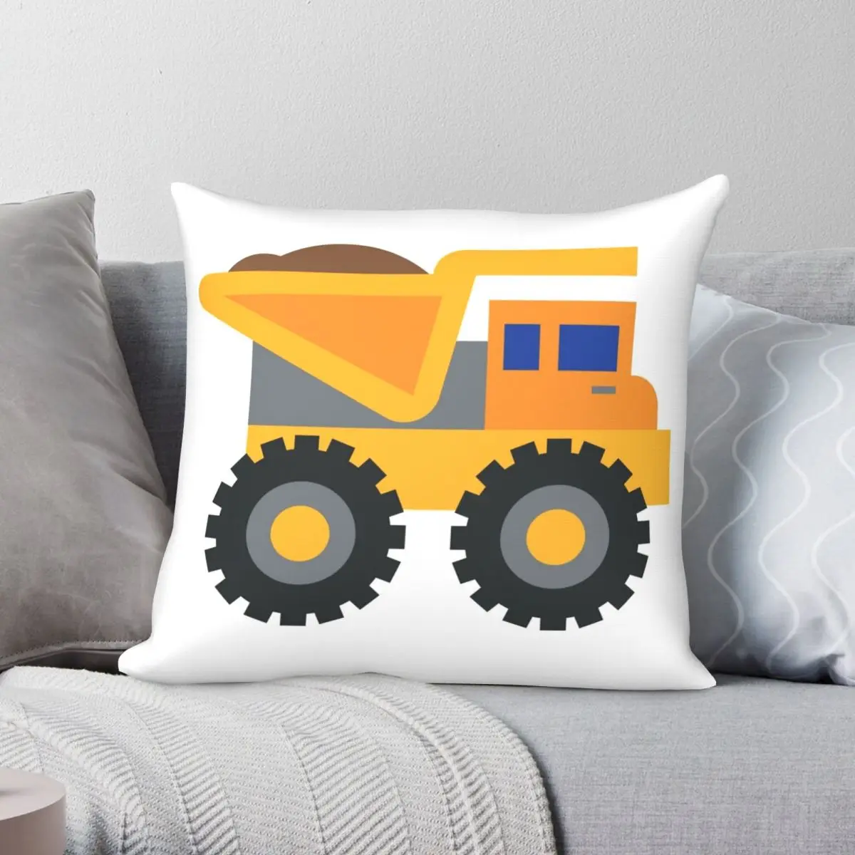 

Yellow Dump Truck Square Pillowcase Polyester Linen Velvet Creative Zip Decor Room Cushion Cover 18"