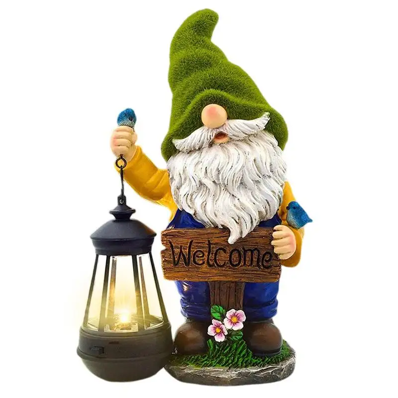 

Garden Gnome Statue Dwarf Statues With Solar Lights Solar LED Lantern Resin Ornament Outdoor Decorations For Patio Yard Lawn