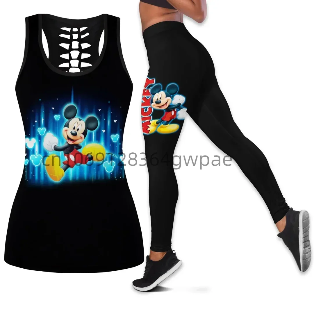 Disney Mickey Women's Book Hollow Tank Top+Women's Leggings Yoga Wear Fitness Sports Suit Top