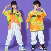 kid kpop hip hop clothing tie dye print oversized t shirt streetwear cargo jogger pants for girl boy jazz dance costume clothes