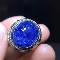 natural blue dumortierite rutilated quartz adjustable ring 14 312 5mm crystal silver woman men dumortierite jewelry aaaaaa