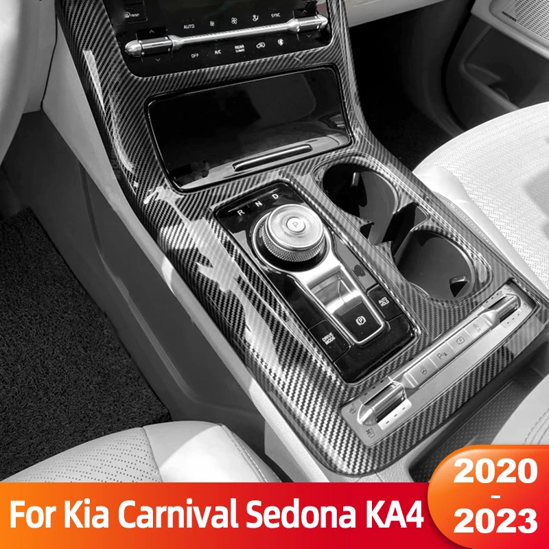 

For Kia Carnival Sedona KA4 2020 2021 2022 2023 ABS Carbon Fiber Car Gear Shift Panel Water Cup Holder Cover Trim Accessories