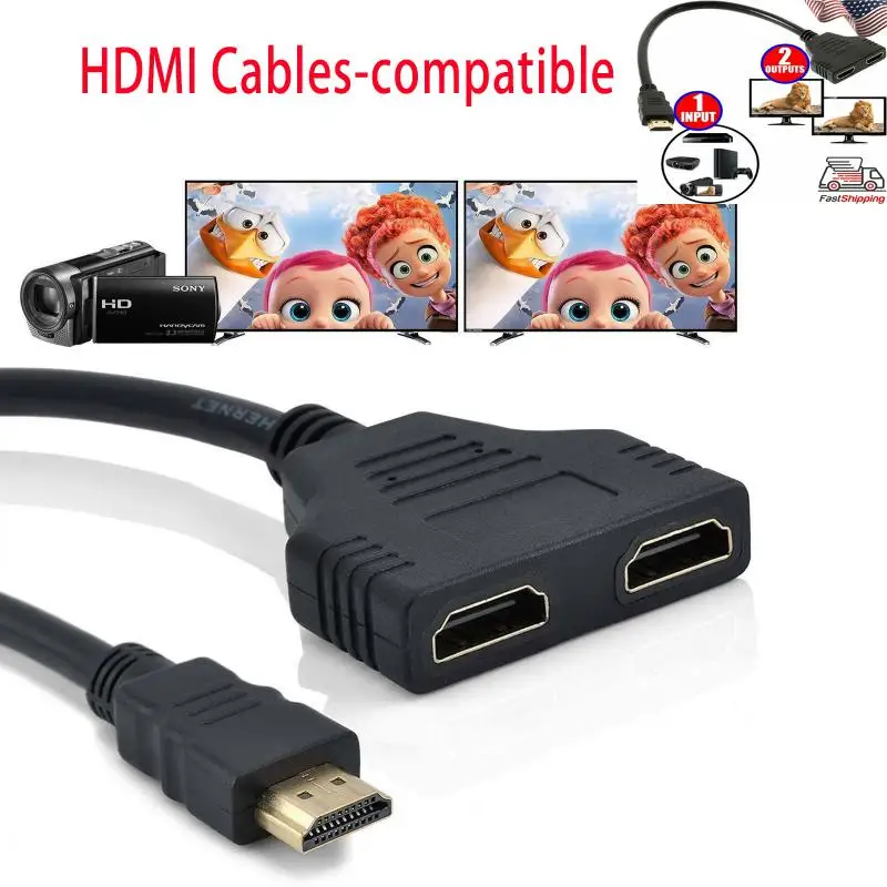 

HDMI-compatible Splitter Cable HD 1080P Dual Port 1 In 2 Out Cable Adapter For Playstation TV Camera Converter Home Supplies