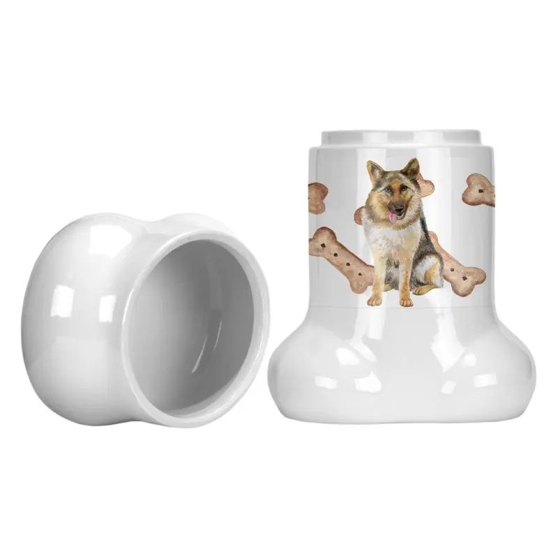 

pawprint Stunning, Multicolor Pawprint German Shepherd Bone-Shaped Treat Jar – A Perfect Gift For Your Furry Friend!