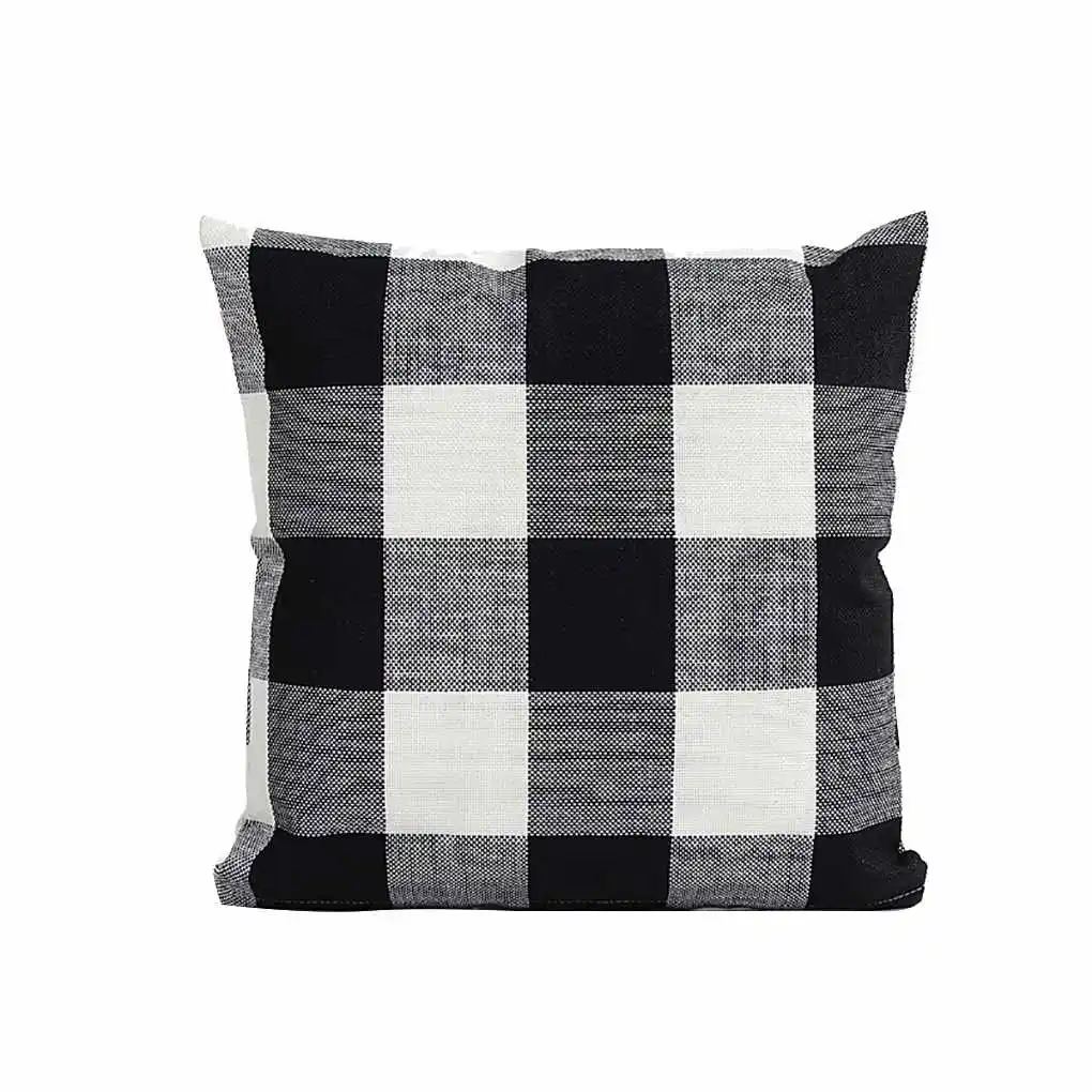 

Breathable Pillowcase Checkered Linen Square Bedroom Cover Home Office Pillow Protector Case Pillowslip