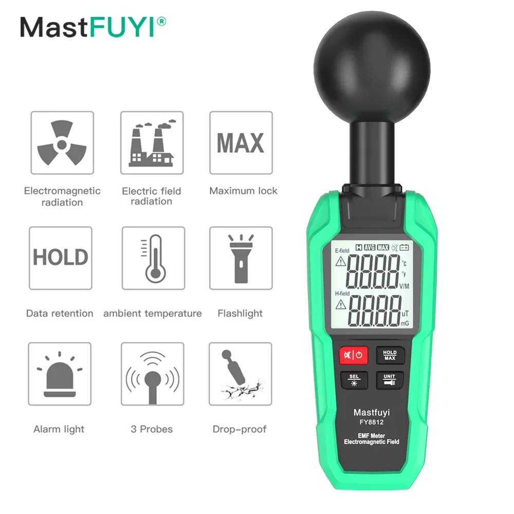 Фото MASTFUYI FY8812 Измеритель ЭДС Профессиональный детектор электромагнитного излучения Тестер Высокочастотный магнитный электрический RF-метр ЭДС №1