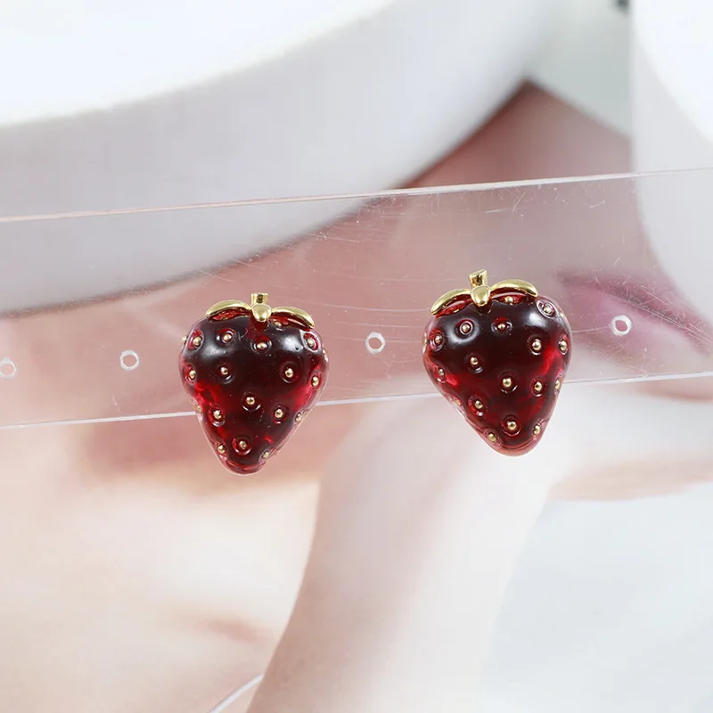 

Red Resin Stereo Strawberry Girls Cute and Sweet Stud Earrings