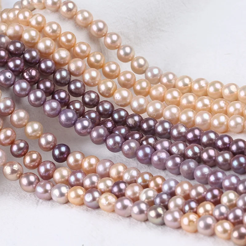 

10-12mm Pink Purple Real Natural Freshwater Round Edison Pearl Strand