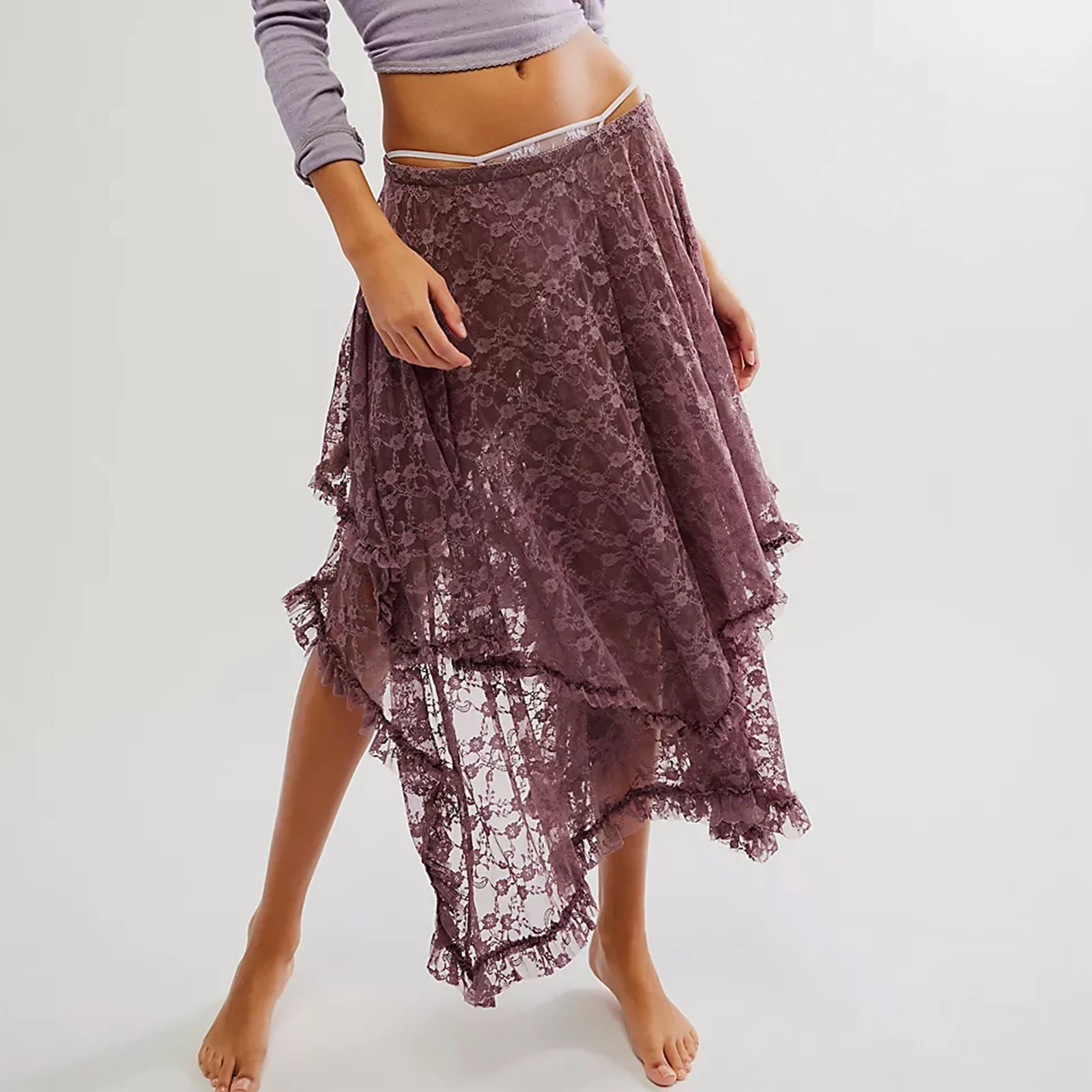 Женские Кружевные Юбки-миди Gaono асимметричные полупрозрачные многослойные юбки