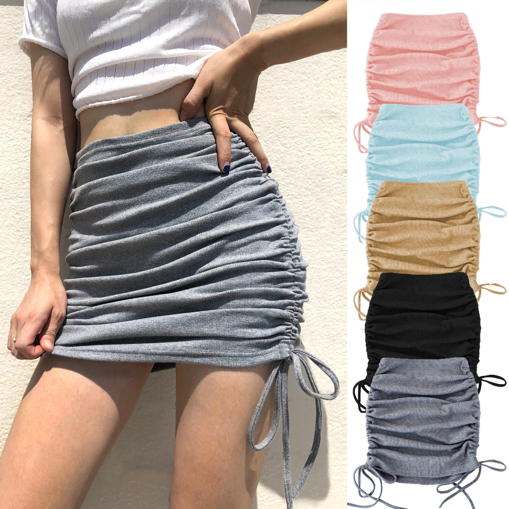 

Sexy Summer Cotton Solid Pencil Skirt Women 2022 Fashion High Waist Bodycon Mini Skirts Elegant Lace-up Skinny Y2k Corset Skirt
