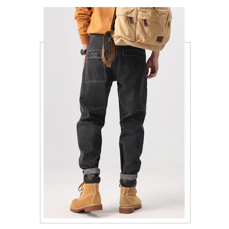 Men Clothing New Pattern American Vintage Temperament Black Jeans Recreational Straight Cylinder Loose Haren Pants Autumn Female