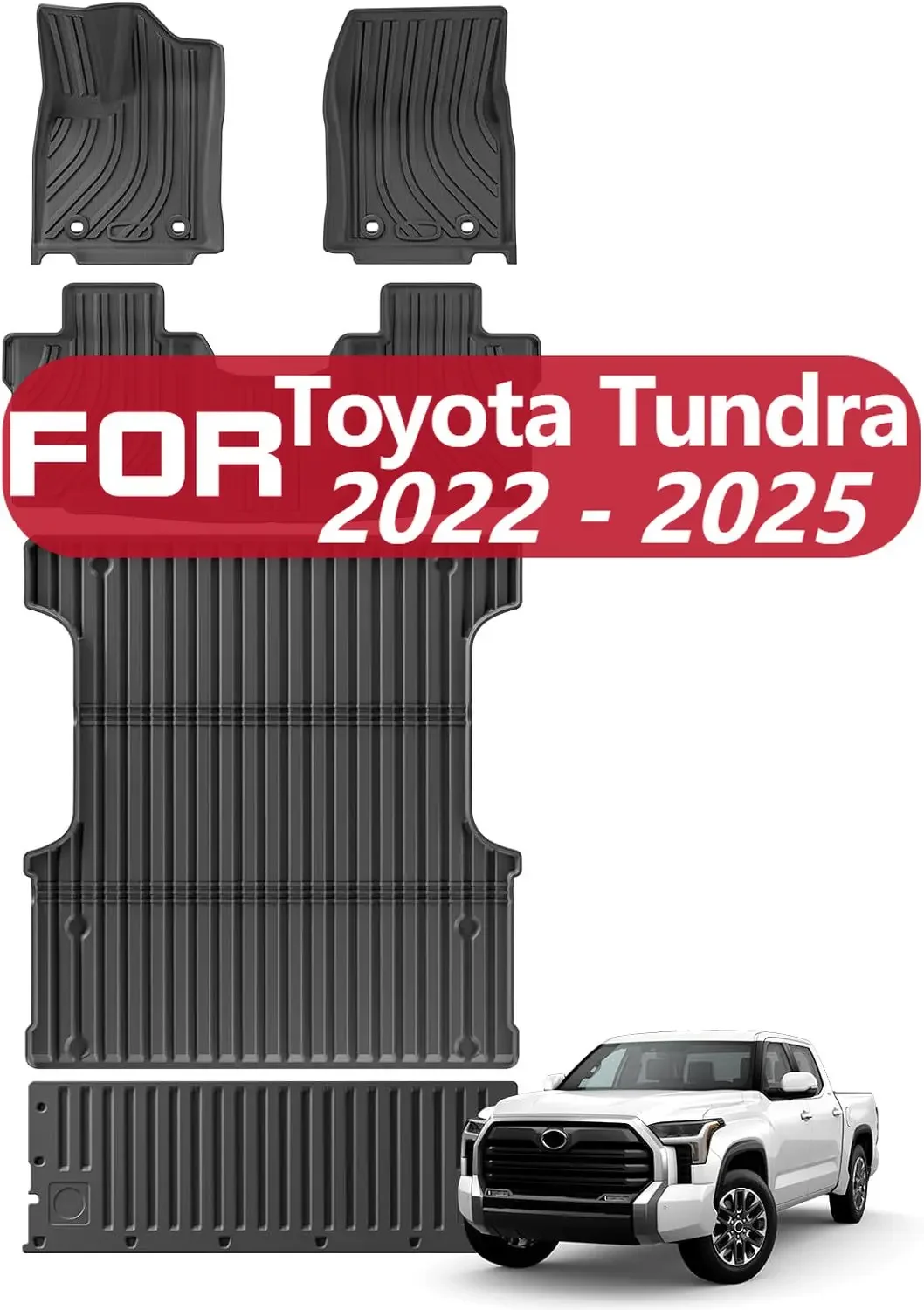 Фото Коврик для грузовика и коврик для задней двери для Toyota Tundra CrewMax Cab 5.5FT 2022-2024 2025 Подкладка для кровати TPE Всепогодный коврик для грузовой двери Lin №1