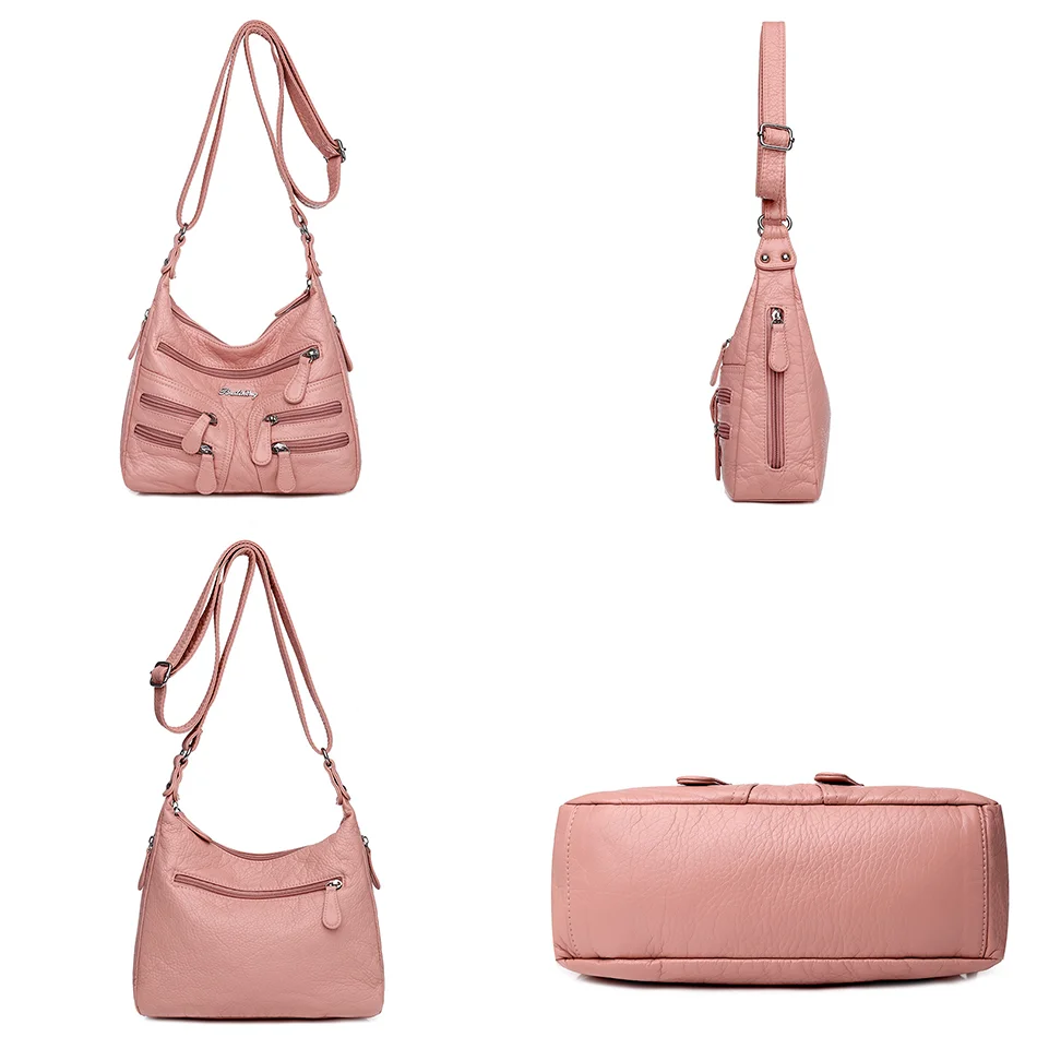 Multi-pocket Shoulder Bag Washed Super Soft Leather Handbag Purses Women Bag 2023 Trend Crossbody Bag Luxury Designer Female Sac