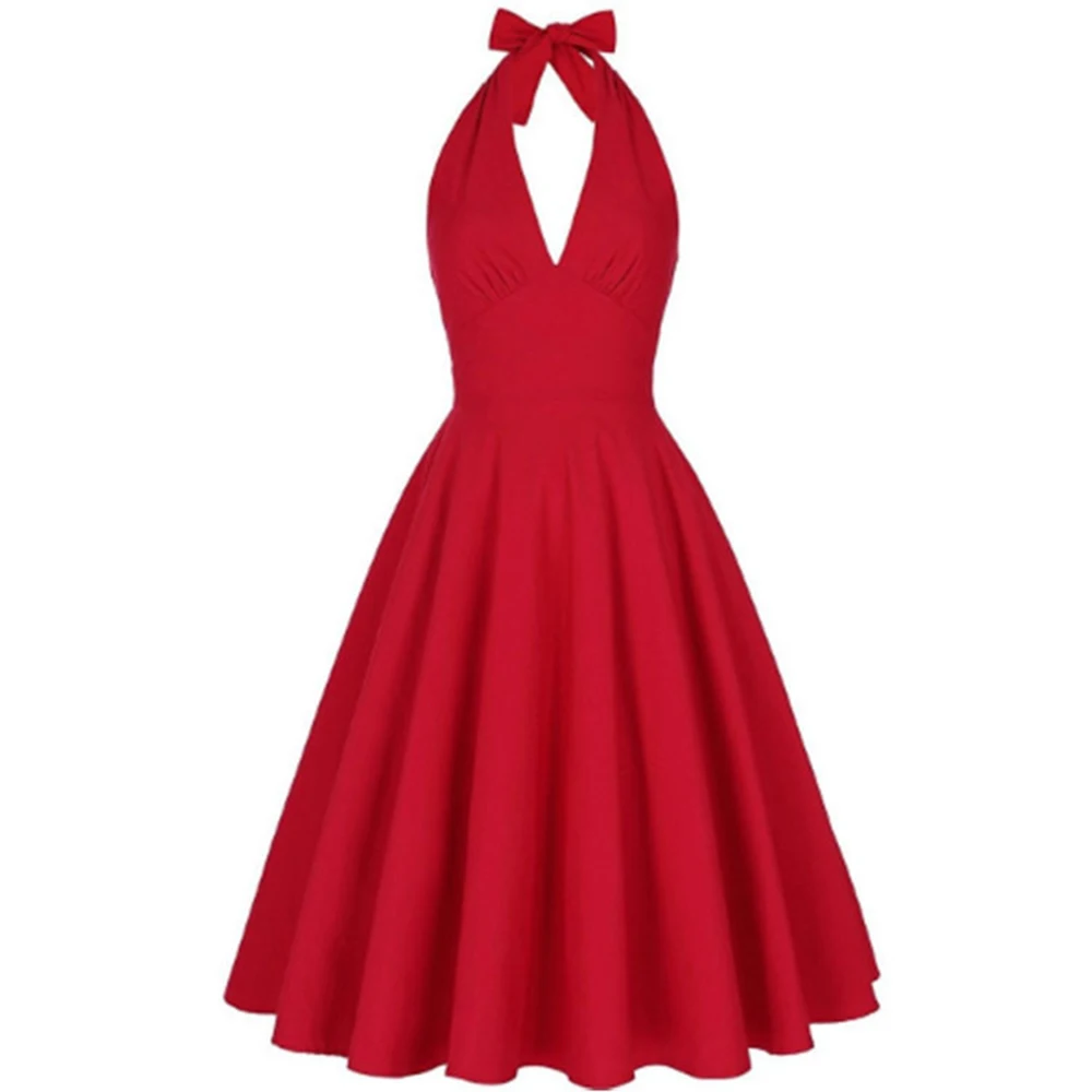 

Classic Vintage Halter Prom Dress Sexy V-Neck High Waist Sleeveless Backless Gowns Retro Solid Club Evening Dress Gowns