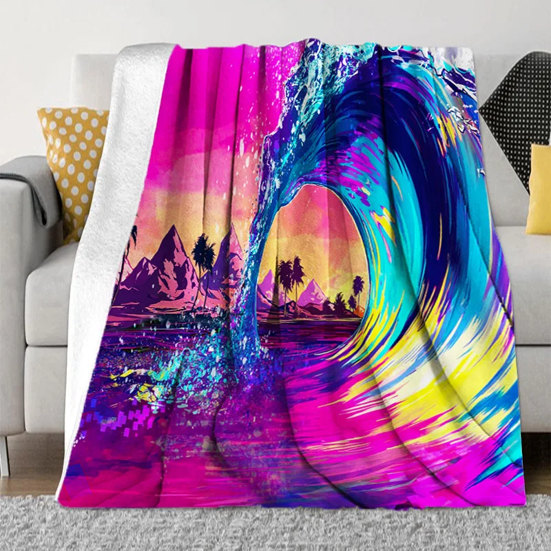 

Japanese Kanagawa Great Wave Double Blanket for Decorative Sofa Bed Throw Blankets Plaid Bedspread the Fleece Halloween Anime