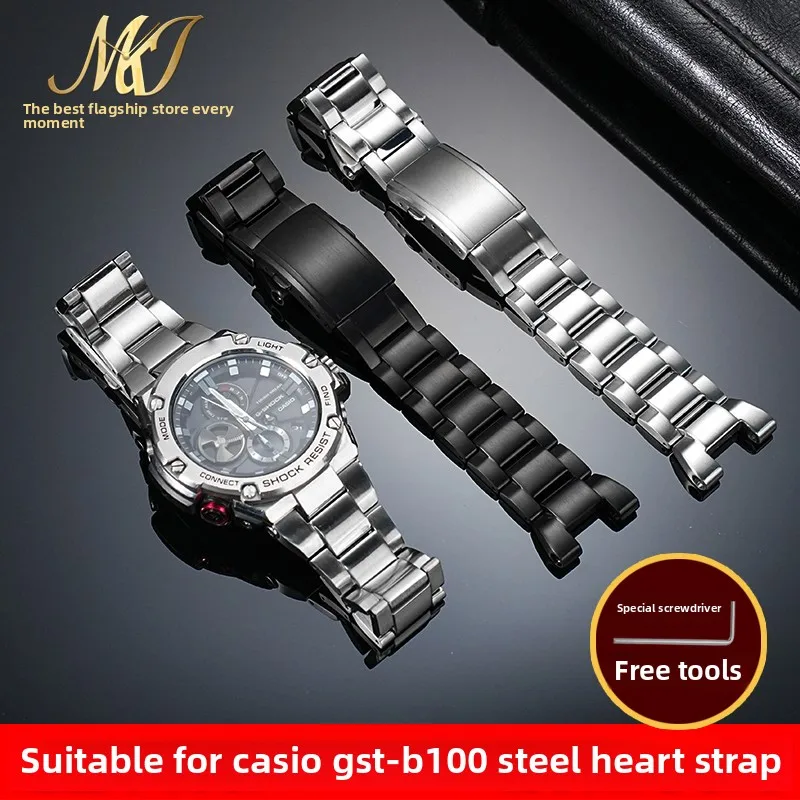 Фото Для Casio G-SHOCK стальной сердце металлический ремешок для часов GST-W300G 400G S130 GST-B100 GST-210 твердый ремешок для часов из нержавеющей стали аксессуары №1