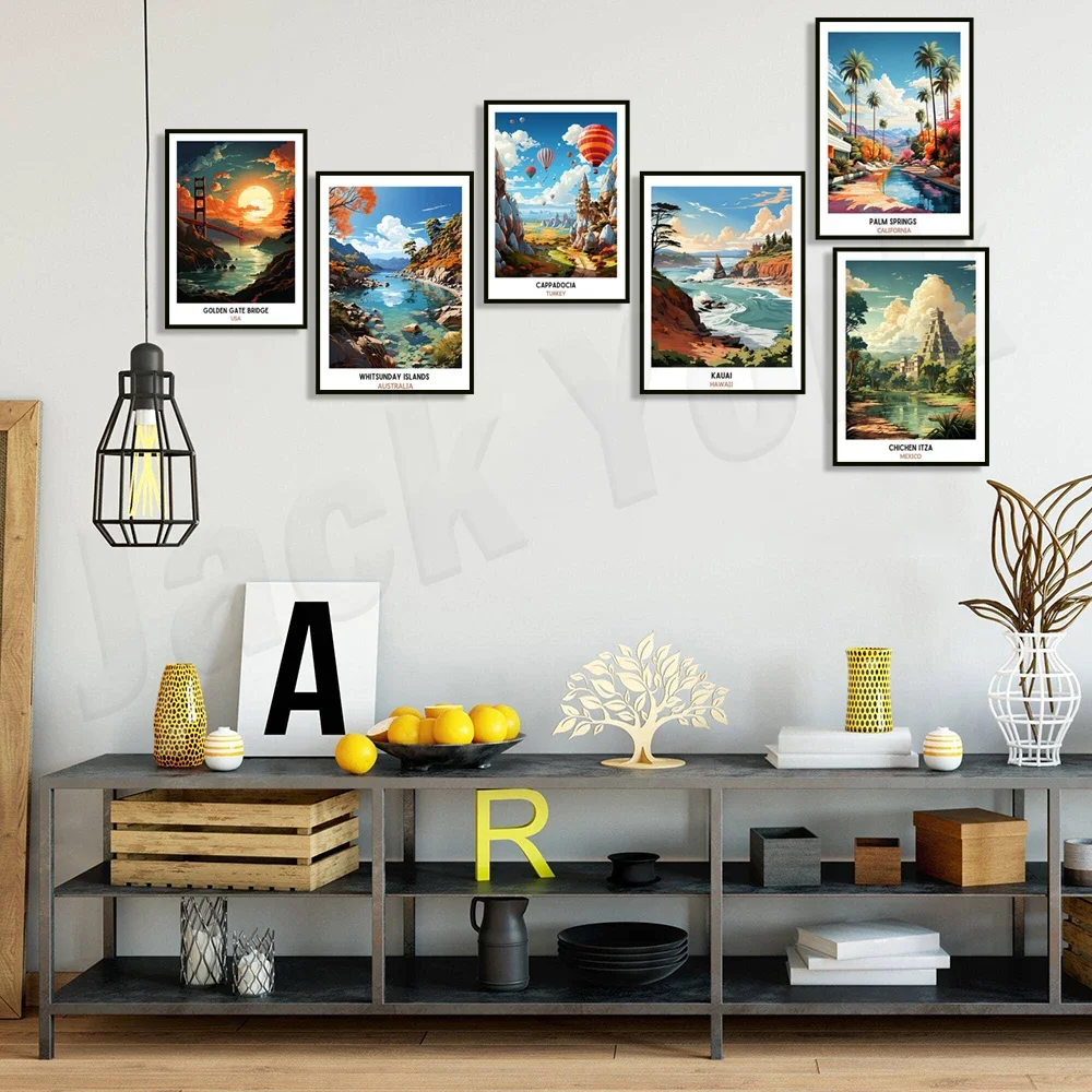 Whitsunday Islands Victoria Falls Phuket Maldives Kauai Hawaii Dalmatian Coast Chichen Itza Cappadocia travel posters