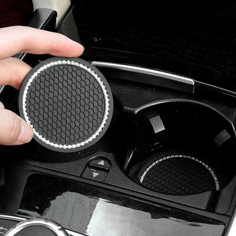 

2pcs Car Water Cup Pad Non-Slip Diamond Rhinestone Rubber Mat Bottle Holder Coaster Auto Interior Anti-Skid Cup Holders