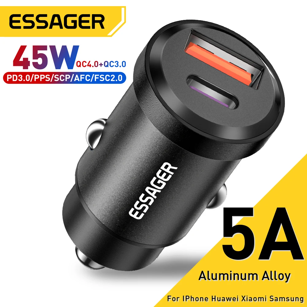 Essager 45W USB Car Charger QC 4.0 PD 3.0 SCP 5A USB Type C Fast Charging For iPhone 14 13 Pro Huawei Xiaomi Samsung S22 Ultra