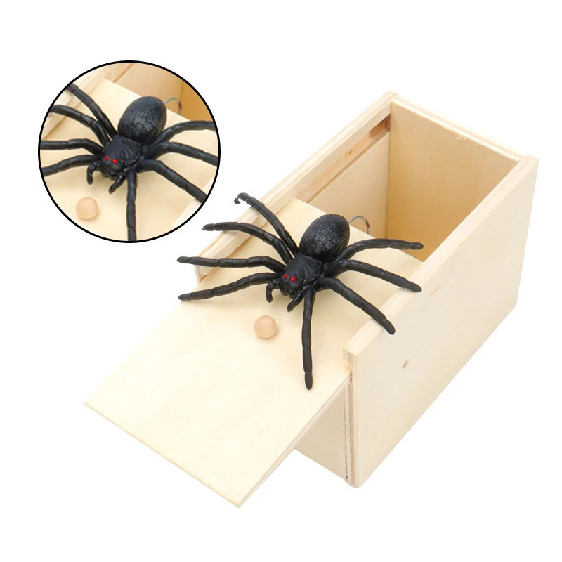 

Novelty Funny Scary Box Prank Gift Spider Wooden Gadgets Prank Creative Tricky Joke Surprise Kids Adult Halloween Toy Gifts