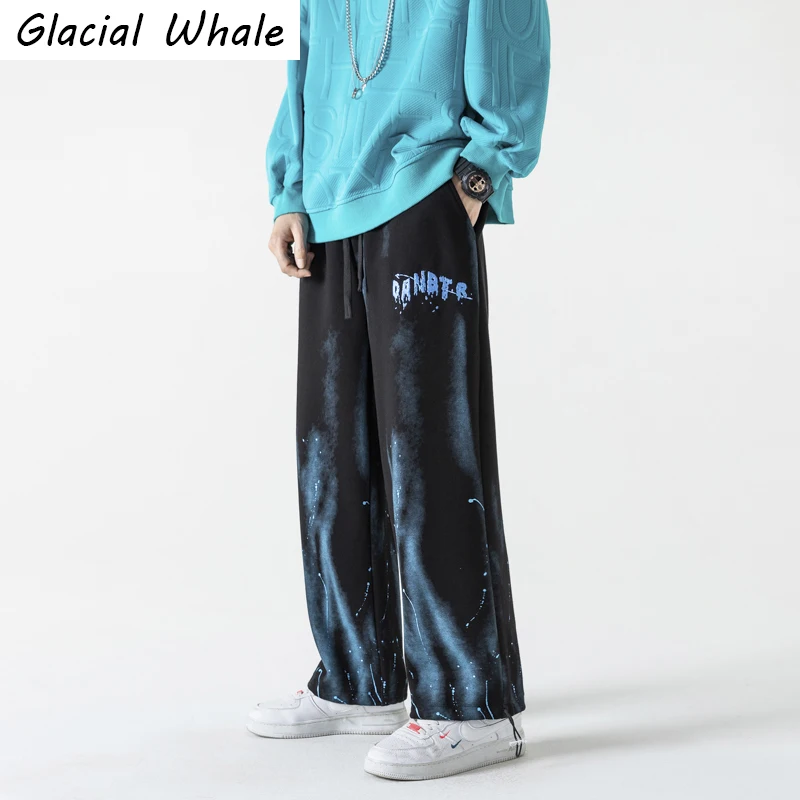 

GlacialWhale Mens Baggy Joggers Men 2022 Splash ink Gradient Harajuku Trousers Male Streetwear Hip Hop Harem Black Pants For Men