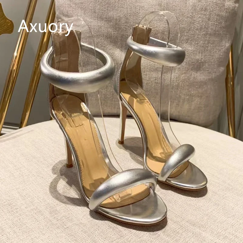 Women's High Heeled Sandals Genuine Leather Peep Toe Rhinestone Ankle Cross Tied Wedding Shoes Summer High Heels Sandals Woman