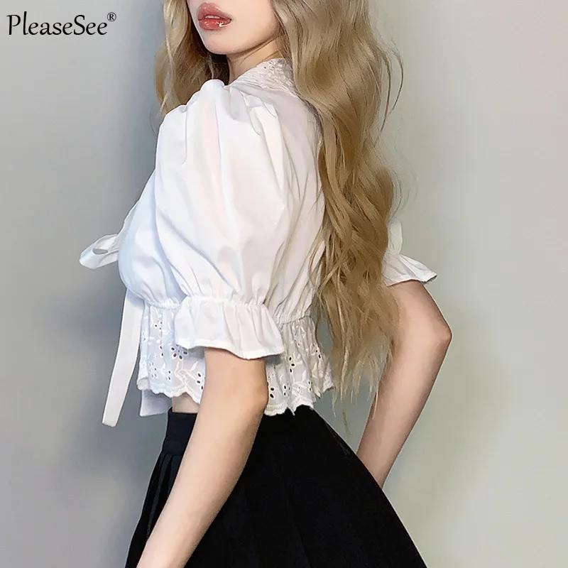 Милый сексуальный кружевной кроп-топ в японском стиле женские летние новые