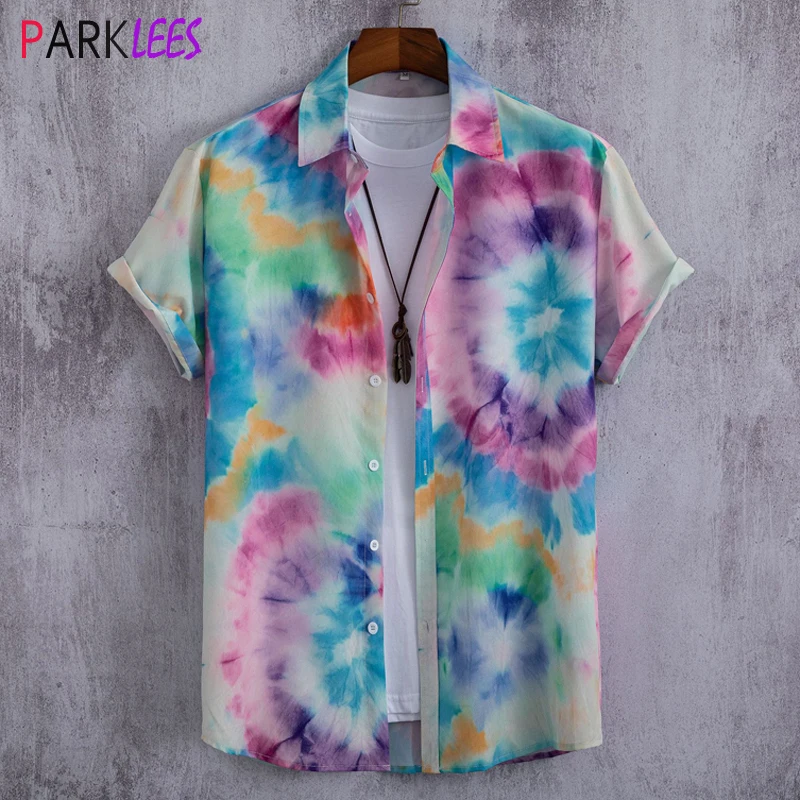 

Мужская гавайская рубашка Funky Tie-dye, новинка 2023, брендовая пляжная рубашка на пуговицах с коротким рукавом, Повседневная летняя рубашка для отдыха, Chemise Homme