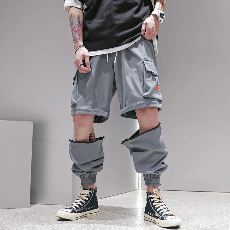 

Men Fashion Streetwear Mens Jogger Pants Youth Casual Autumn Ankle Length Cargo Trousers Loose Detachable Pants Leg Dropshipping