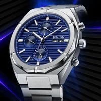 sapphire crystal automatic mechanical watch retro classic oak wristwatch 50m waterproof luminous month week display calendar