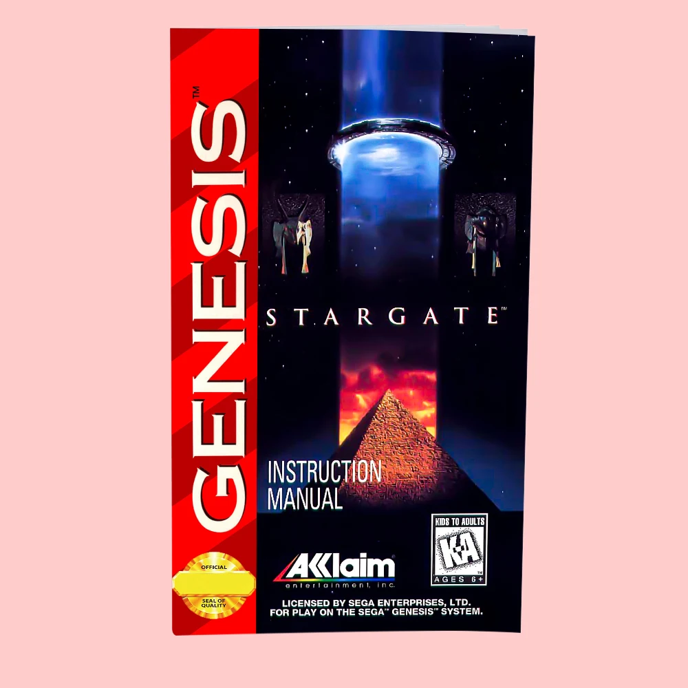 Руководство по игровой карточной коробке Stargate версии США для 16-битных консолей