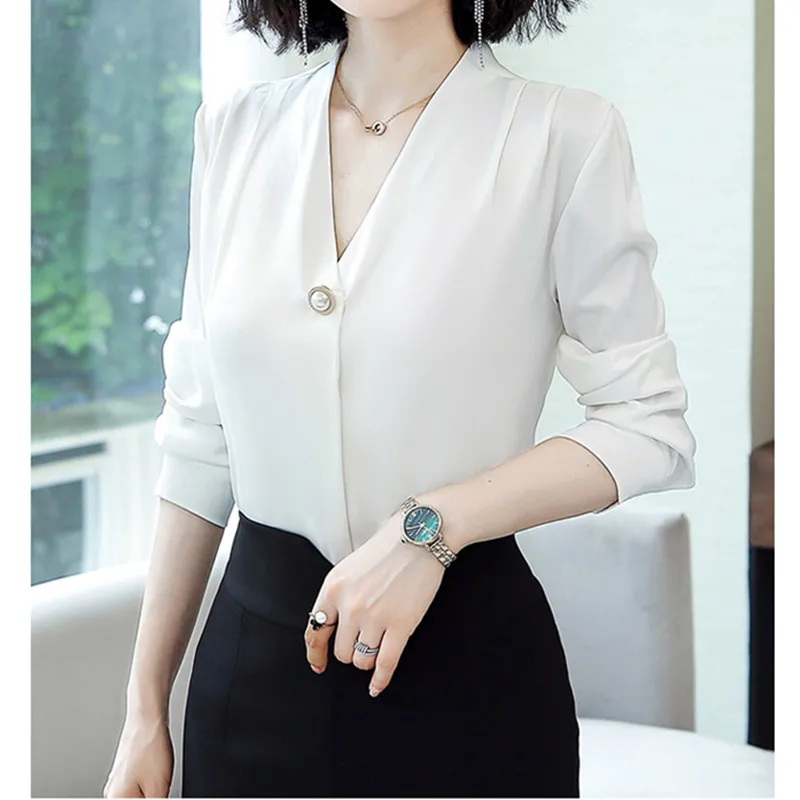 

Шелковые женские рубашки 2022, модная атласная блузка, Однотонный женский пуловер на пуговицах для офиса, Базовые Женские топы, Базовая рубаш...