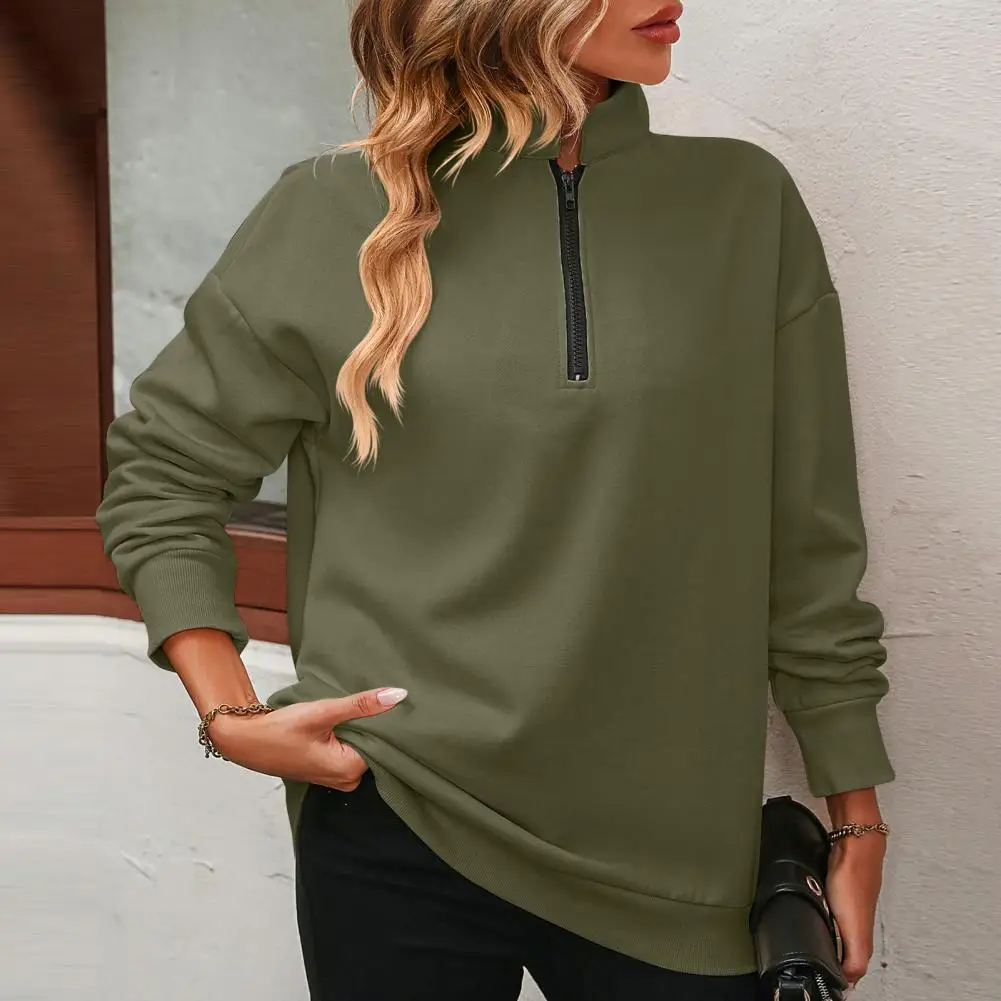 

Half Zipper Women Sweatshirt Teen Girls' Loose Fit Solid Color Sweatshirt with Zipper Placket Stylish Autumn/winter for Women