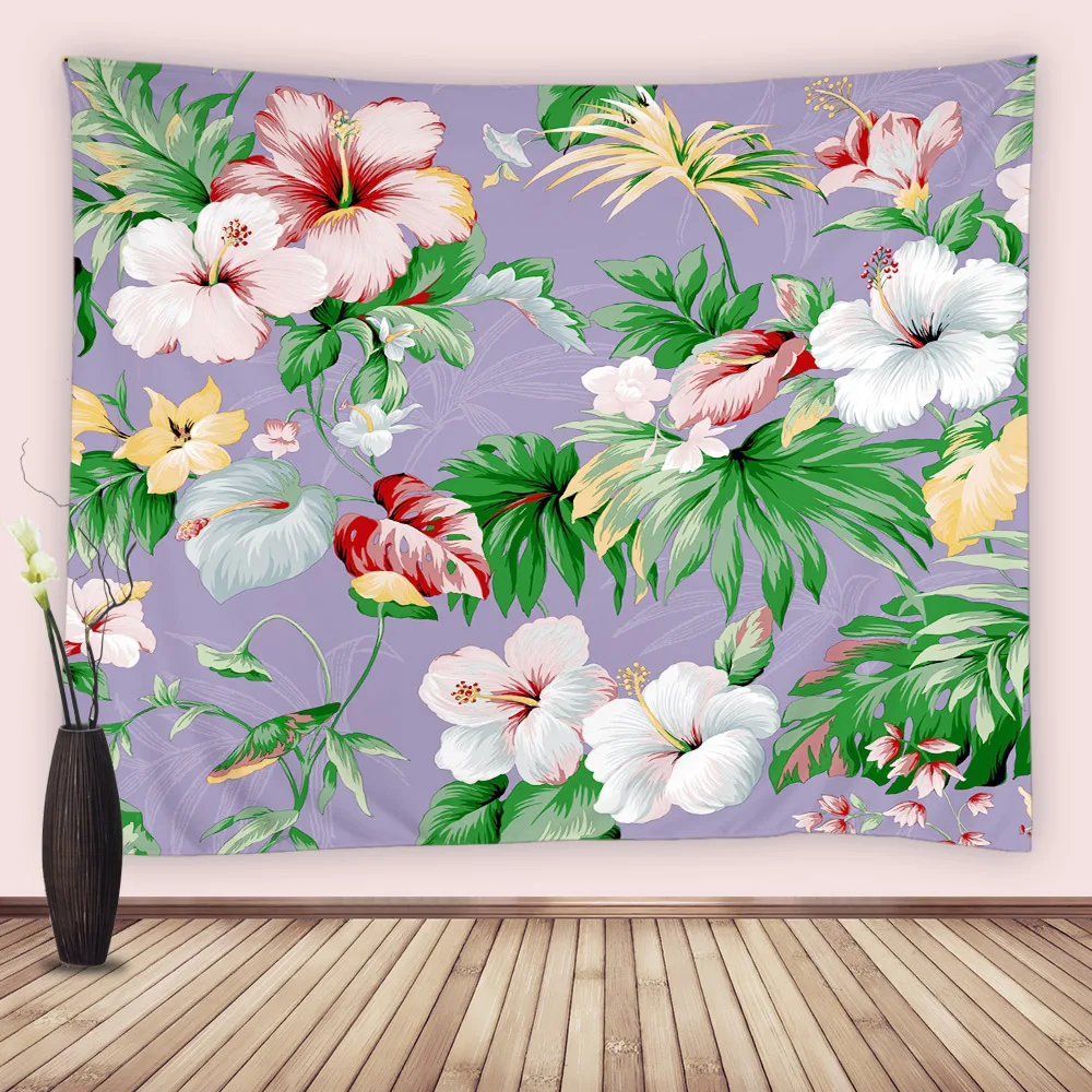 

Watercolor Flower Decor Tapestry Exotic Fantasy Hawaiian Tropical Palm Leaves Floral Art Wall Hanging Bedroom Living Room Dorm