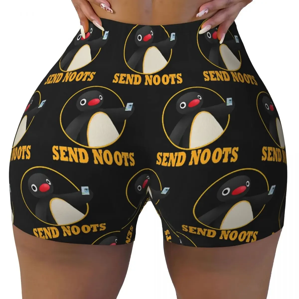 Фото Женские спортивные шорты Custom Pingu Pinga Penguin TV для йоги, тренировок, бега, волейбола, велоспорта №1