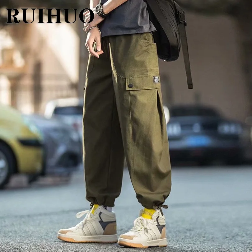 

RUIHUO Green Cargo Pants Men Clothing Chinese Size 5XL Korean Fashion Mens Cargo Pants Work 2022 Spring New Arrivals