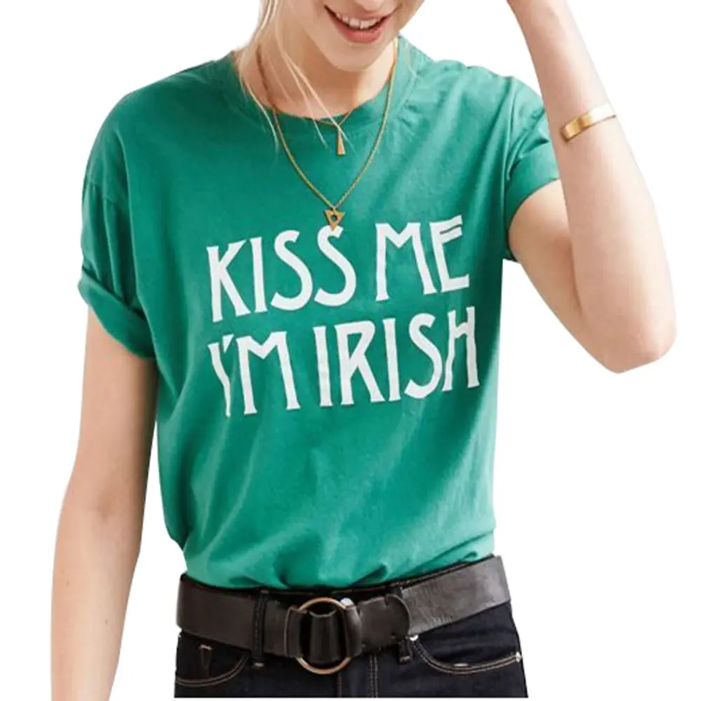 

free shipping Women`s Kiss Me Graphic Lucky Shirt Short Sleeve Casual Letter Tshirt