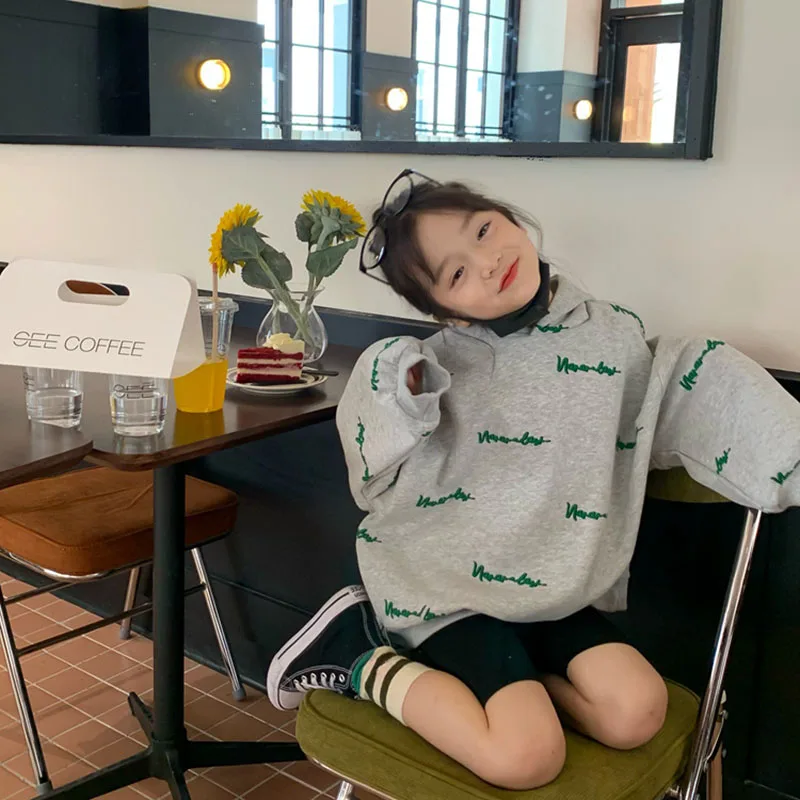 

Autumn 2022 girls letter hooded Pullover oversize loose hoodies top printing coat 5-35