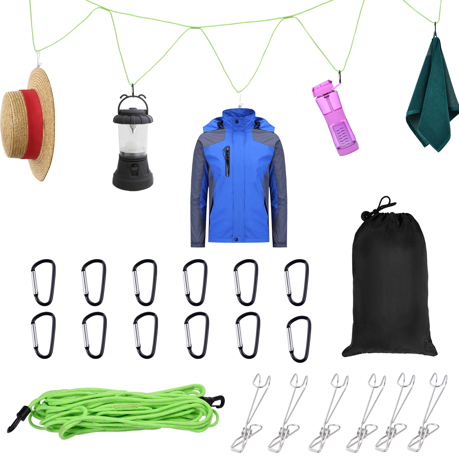 

Outdoor Camping Rope Strap Tent Lanyard For Outdoor Portable Campsite Hanger Strap With Hooks & Clothesline For Camping Hiking