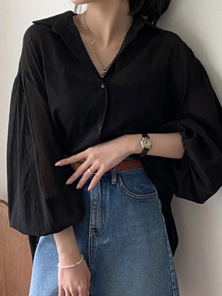 Gaganight женская рубашка с отворотом и кружевом на спине модель 2023 года корейский