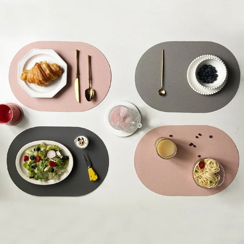 

Leather Placemat Coaster Set Oil Water Resistant Heat Insulation Non-Slip Oval Plate Mat dinerTable Mat for Kitchen Washable Cup