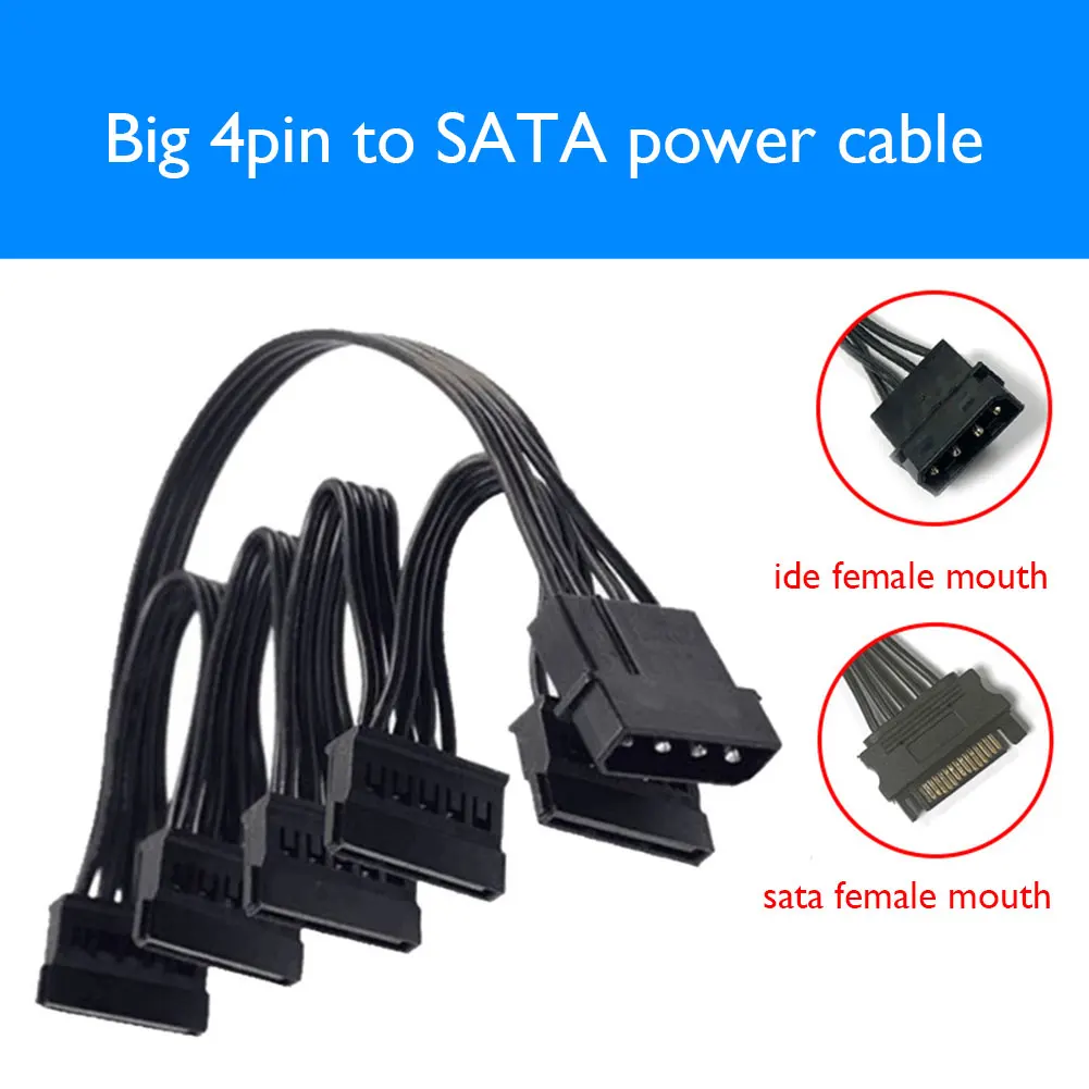 

4 Pin Male to SATA 15 Pin Female Power Supply Cable 1 to 5 Cord Power Supply Hard Disk SATA Adapter Cable 30 inch