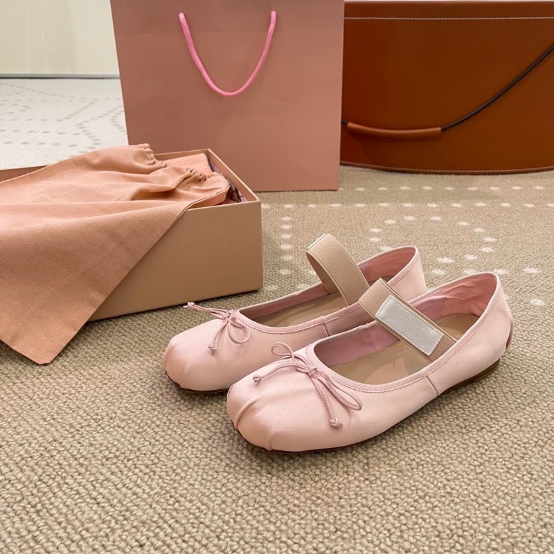 High-version fairy miu family flat ballet shoes 2023 summer new style bowknot with dancing shoes women's single shoes