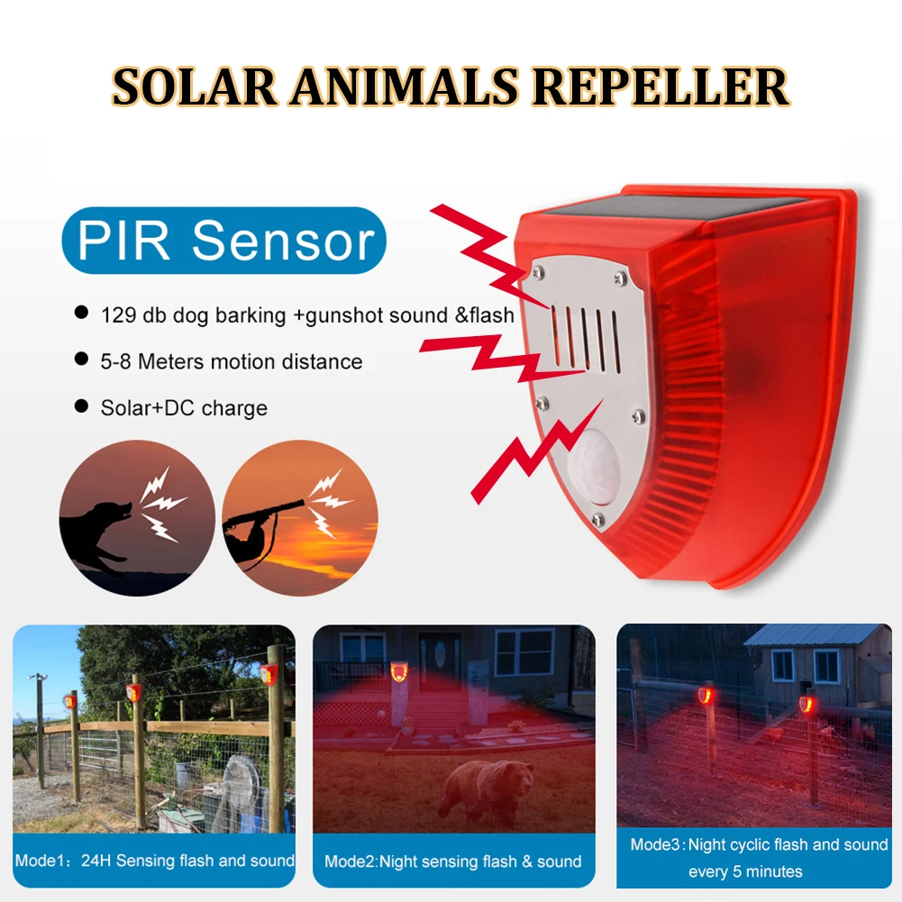 

Solar Strobe Alarm Light with Motion Sensor Waterproof Outdoor Security Siren Warning Light for Home Barn Villa Farm Yard