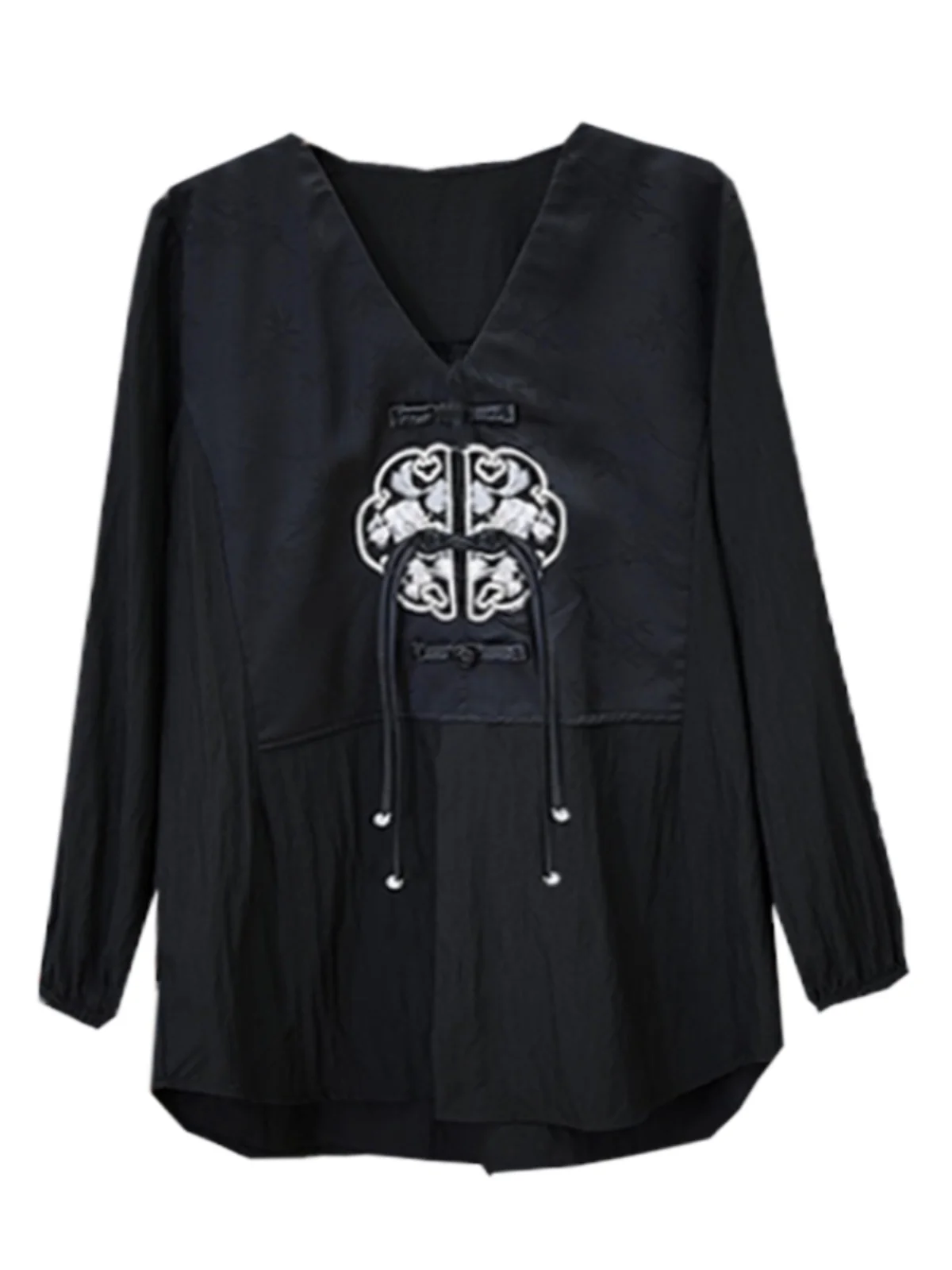 Высококачественные атласные черные рубашки с v-образным вырезом и длинными